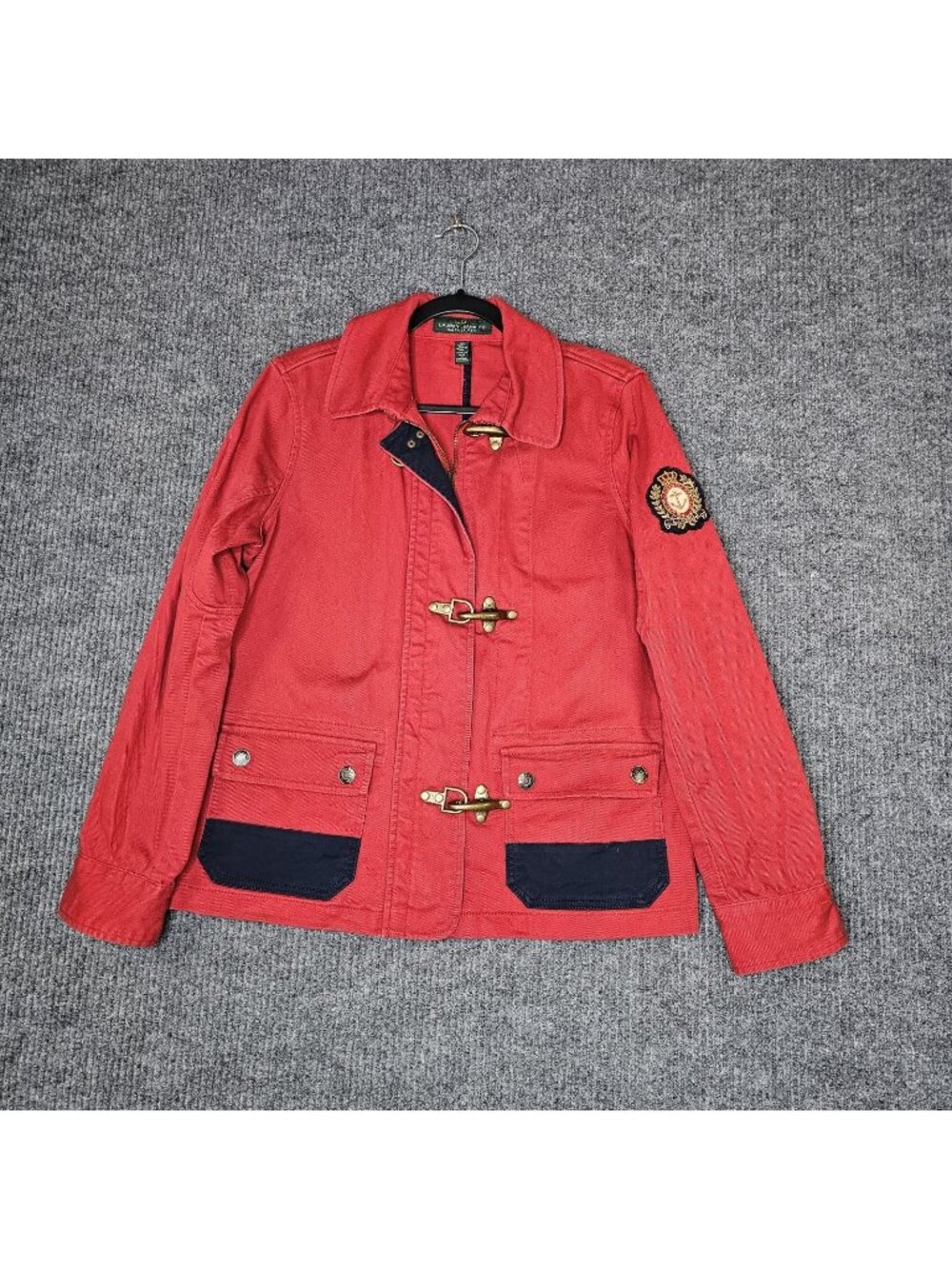 Vintage Lauren Ralph Lauren Sz M Lobster Clasp Jacket Womens Fireman Naval Red